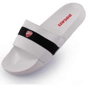 Ducati Unisex Klapki Białe Czarne 42 - Komfort i Styl. Białe klapki ducati, bez wzorów, z materiału, bez obcasa. Za 176,99 zł.