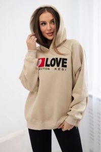 Bluza bawełniana ocieplana z kapturem Love jasno beżowa. Brązowe bluzy KESI, l, bez wzorów, z bawełny, z kapturem. Za 271,84 zł.