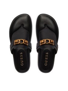 Guess Japonki FLJFRR LEA03 Czarny. Czarne klapki Guess, z aplikacjami, ze skóry, bez obcasa. Za 477,99 zł.
