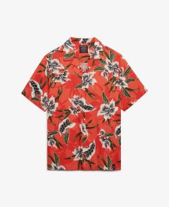 Superdry Koszula krótki rękaw Hawaiian Print Hibiscus Red. Czerwone koszule Superdry, m, z aplikacjami, z bawełny, bez kołnierzyka, bez ramiączek. Za 303,05 zł.