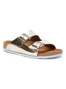 Comfortfusse Skórzane klapki w kolorze złotym rozmiar: 37. Żółte klapki Comfortfüße, bez wzorów, z otwartym noskiem, bez obcasa. Za 152,26 zł.