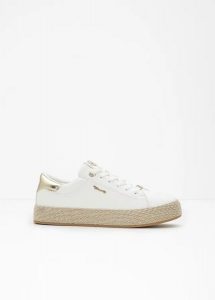 Sneakersy Tamaris z podeszwą w optyce plecionki. Białe buty sportowe bonprix, bez wzorów, bez zapięcia. Za 269,99 zł.