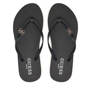 Japonki Guess. Czarne klapki Guess, z aplikacjami, bez obcasa. Za 99,99 zł.