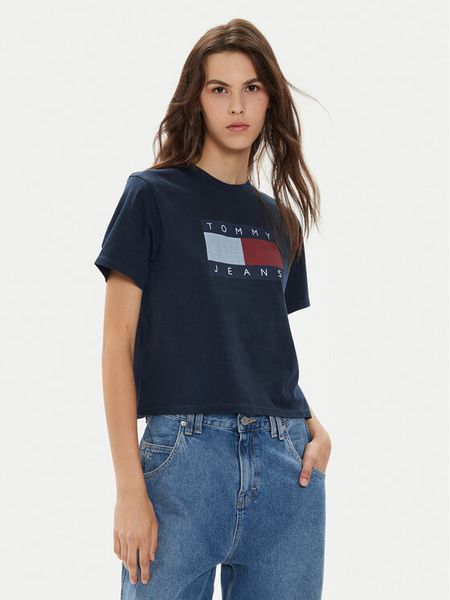 Tommy Jeans T-Shirt Flag DW0DW18629 Granatowy Boxy Fit. Niebieskie t-shirty Tommy Jeans, xxs, bez wzorów, z bawełny, bez kołnierzyka, bez ramiączek. Za 119,99 zł.