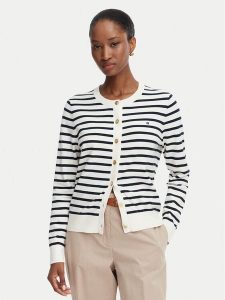 Tommy Hilfiger Kardigan Cable Fine WW0WW42370 Biały Regular Fit. Białe kardigany TOMMY HILFIGER, z syntetyku. Za 489,99 zł.