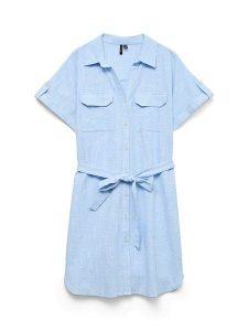 Vero Moda Sukienka w kolorze błękitnym rozmiar: XL. Niebieskie sukienki Vero Moda, na co dzień, xl, bez wzorów, z bawełny, bez kołnierzyka, bez ramiączek, mini, proste. Za 105,14 zł.