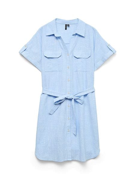 Vero Moda Sukienka w kolorze błękitnym rozmiar: XL. Niebieskie sukienki Vero Moda, na co dzień, xl, bez wzorów, z bawełny, bez kołnierzyka, bez ramiączek, mini, proste. Za 119,68 zł.
