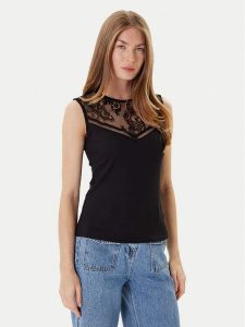 Morgan Bluzka 252-DALI Czarny Slim Fit. Czarne bluzki Morgan, s, bez wzorów, z syntetyku, bez kołnierzyka, bez ramiączek. Za 119,99 zł.