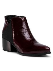 Lasocki Botki 70814-01 Bordowy. Czerwone botki Lasocki, bez wzorów, z lakierowanej skóry, bez obcasa, na słupku, bez zapięcia. Za 134,99 zł.