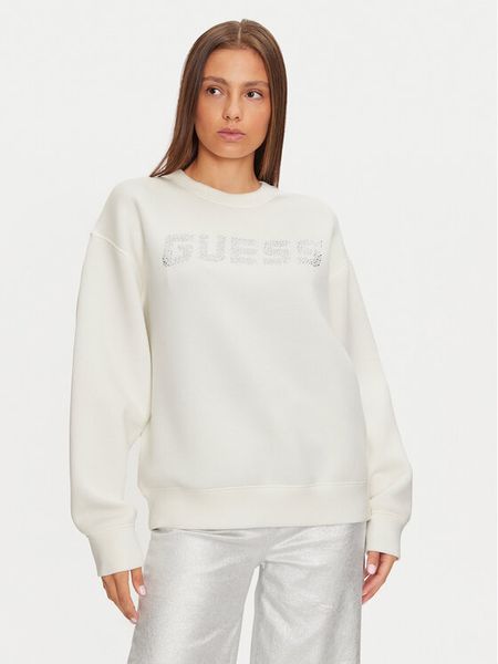 Guess Bluza V4BQ15 K7UW2 Beżowy Regular Fit. Brązowe bluzy Guess, xxs, z aplikacjami, z wiskozy, bez kaptura. Za 229,99 zł.