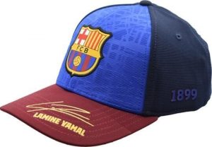 Czapka z daszkiem FC Barcelona z podpisem Lamine Yamal. Czerwone czapki FC BARCELONA, bez wzorów, z materiału, klasyczne. Za 109,00 zł.