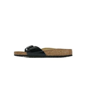 Klapki damskie Birkenstock 040303. Czarne klapki Birkenstock, bez wzorów, z materiału, bez obcasa. Za 403,75 zł.