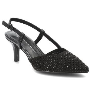 Sandały damskie Marco Tozzi, cholewka ze skóry ekologicznej z ażurowym wykończeniem zapięcie na pasek wokół kostki spiczasty nosek, czarne, 2-29667-4. Czarne sandały Marco Tozzi, w ażurowe wzory, ze skóry ekologicznej, bez obcasa, bez zapięcia. Za 199,00 zł.