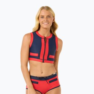 Góra od stroju kąpielowego Rip Curl Coco Short Sleeve Vest. Niebieskie bikini RIPCURL, bez wzorów. Za 339,99 zł.