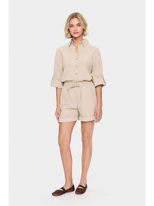 SAINT TROPEZ Szorty w kolorze beżowym rozmiar: M. Brązowe szorty Saint Tropez, bez wzorów, z bawełny, z podwyższonym stanem. Za 114,45 zł.