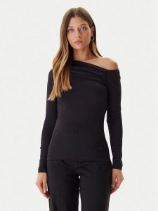 Guess Bluzka W5BP08 K1492 Czarny Slim Fit. Czarne bluzki Guess, m, z aplikacjami, z syntetyku, bez kołnierzyka, bez ramiączek. Za 269,99 zł.
