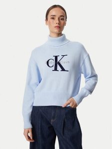 Calvin Klein Jeans Golf LV047H329G Niebieski jasny Regular Fit. Niebieskie golfy Calvin Klein Jeans, bez wzorów, z bawełny. Za 449,99 zł.