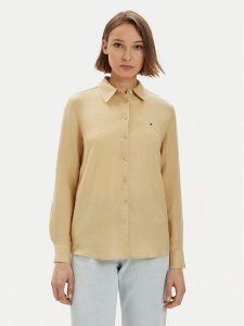Tommy Hilfiger Koszula WW0WW42037 Beżowy Relaxed Fit. Brązowe koszule TOMMY HILFIGER, bez wzorów, ze lnu, bez kołnierzyka, bez ramiączek. Za 399,99 zł.