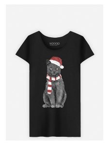 WOOOP Koszulka "Xmas Cat" w kolorze czarnym rozmiar: L. Czarne bluzki Wooop, l, bez wzorów, z bawełny, bez kołnierzyka, bez ramiączek. Za 61,46 zł.
