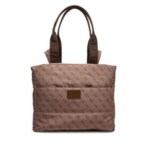 Torebka Guess. Brązowe shopper bag Guess, z aplikacjami, bez dodatków. Za 299,99 zł.