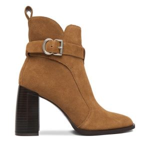 Botki Badura. Brązowe botki Badura, bez wzorów, bez obcasa, na słupku, bez zapięcia. Za 499,99 zł.