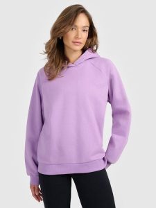 4F Bluza dresowa nierozpinana z kapturem damska - fioletowa L. Fioletowe bluzy 4f, l, bez wzorów, z dresówki, z kapturem. Za 159,99 zł.