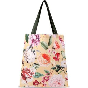 Descanso Shopper bag "Fiori" w kolorze musztardowym ze wzorem - 40 x 45 cm rozmiar: 40x45 cm. Pomarańczowe shopper bag Descanso, bez wzorów, z materiału, na ramię, bez dodatków. Za 40,42 zł.