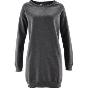 Sukienka dresowa z miękkiego materiału frotte. Czerwone sukienki bonprix, bez wzorów, z dresówki, bez kołnierzyka, bez ramiączek. Za 77,99 zł.