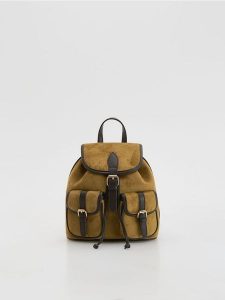 Plecak z imitacji zamszu - warm olive. Zielone plecaki Reserved. W wyprzedaży za 65,99 zł.