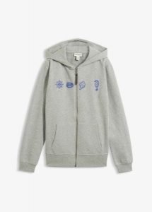 Bluza rozpinana z kapturem, z grubej bawełny. Szare bluzy bonprix, bez wzorów, z bawełny, z kapturem. Za 79,99 zł.