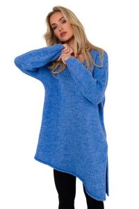 Asymetryczny Sweter Oversize - Lazurowy. Niebieskie swetry klasyczne MOE, uniwersalny, z materiału, z asymetrycznym kołnierzem. Za 246,90 zł.