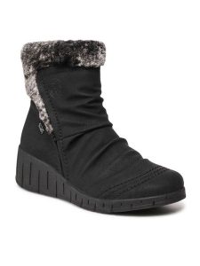 Rieker Botki Y1361-00 Czarny. Czarne botki Rieker, bez wzorów, ze skóry, bez obcasa, na słupku, bez zapięcia. Za 349,99 zł.