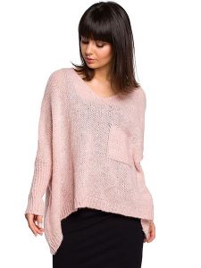 Be Wear Sweter w kolorze jasnoróżowym rozmiar: onesize. Różowe swetry oversize Be Wear, bez wzorów, z wełny, bez ramiączek. Za 149,31 zł.
