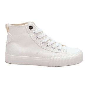 Damskie Wysokie Trampki Materiałowe Big Star LL274445 Białe. Białe trampki bez wzorów, z materiału, przed kolano, bez zapięcia. Za 262,40 zł.
