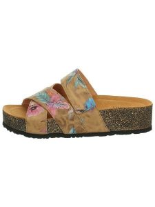 Think! Skórzane klapki "Papu" w kolorze jasnobrązowym ze wzorem rozmiar: 41. Brązowe klapki Think, bez wzorów, z otwartym noskiem, bez obcasa, na platformie. Za 176,91 zł.