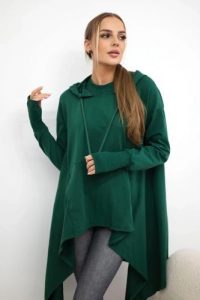 Bluza rozkloszowana u dołu ciemno zielona. Zielone bluzy KESI, l, bez wzorów, z bawełny, z kapturem. Za 238,37 zł.