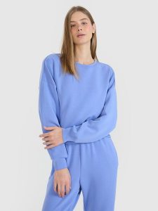 4F Bluza dresowa nierozpinana z modalem damska - niebieska M. Niebieskie bluzy 4f, m, bez wzorów, z dresówki, bez kaptura. W wyprzedaży za 119,99 zł.