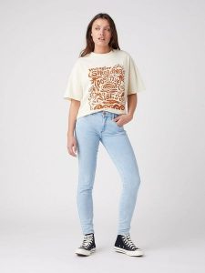 Wrangler Dżinsy "Skinny Let It Go" - Skinny fit - w kolorze błękitnym rozmiar: W29/L32. Niebieskie jeansy Wrangler, z aplikacjami, z bawełny. Za 195,45 zł.