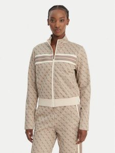 Guess Bluza V6GQ06 K2957 Beżowy Regular Fit. Brązowe bluzy Guess, l, z aplikacjami, z bawełny, bez kaptura. Za 385,99 zł.