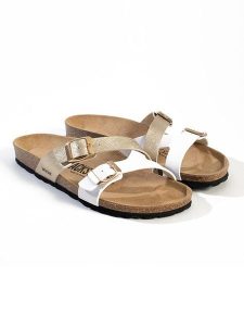 BACKSUN Klapki "Talca" w kolorze złoto-białym rozmiar: 41. Białe klapki Backsun, bez wzorów, z materiału, z otwartym noskiem, bez obcasa. Za 130,99 zł.