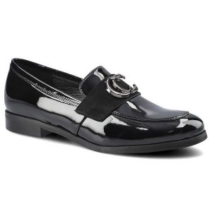 Czarne Półbuty Karino Damskie Eleganckie Obuwie. Czarne półbuty Karino, na jesień, bez wzorów, z lakierowanej skóry, bez obcasa, na obcasie, bez zapięcia. Za 269,00 zł.