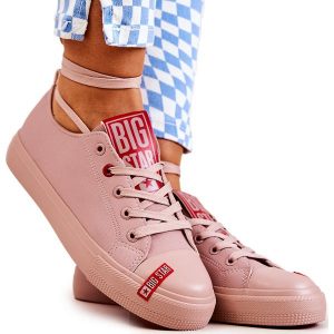 Buty Sportowe Big Star JJ274167 Różowe. Czerwone trampki bez wzorów, z gumy, bez zapięcia. Za 205,59 zł.