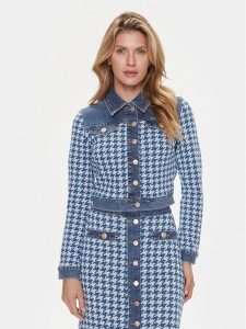 Guess Kurtka jeansowa Tweed W4RN55 D59L1 Niebieski Regular Fit. Niebieskie kurtki Guess, l, z aplikacjami, z bawełny, bez kaptura. Za 459,99 zł.