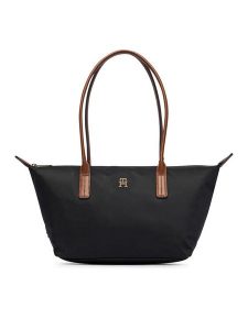 Tommy Hilfiger Torebka Popette East West Tote AW0AW19211 Czarny. Czarne shopper bag TOMMY HILFIGER, bez wzorów, z materiału, bez dodatków. Za 409,99 zł.