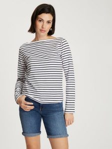 Cross Jeans Koszulka w kolorze biało-czarnym rozmiar: M. Białe bluzki Cross Jeans, m, bez wzorów, z jeansu, bez kołnierzyka, bez ramiączek. Za 74,63 zł.