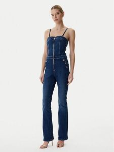 Guess Kombinezon W6RD0I D6883 Niebieski Regular Fit. Niebieskie sukienki Guess, z aplikacjami, z bawełny, bez kołnierzyka, bez ramiączek. Za 576,99 zł.