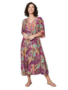 Ipanima Sukienka w kolorze fioletowym ze wzorem rozmiar: 38/40. Różowe sukienki Ipanima, bez wzorów, bez kołnierzyka, bez ramiączek, maxi, rozkloszowane. Za 78,99 zł.