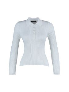 Trendyol Koszulka polo w kolorze białym rozmiar: L. Białe bluzki Trendyol, l, bez wzorów, prążkowane, bez kołnierzyka, bez ramiączek. Za 74,11 zł.