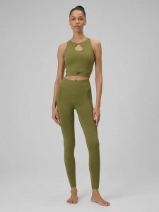 Damskie bezszwowe legginsy z wysokim stanem. Zielone legginsy 4f, bez wzorów, z elastanu, z podwyższonym stanem, długie. Za 159,99 zł.