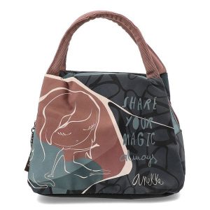 Brązowa Śniadaniówka Anekke Stylowa Damska Torba Na Lunch. Brązowe shopper bag Anekke, z aplikacjami, z materiału, zdobione, bez dodatków. Za 79,99 zł.